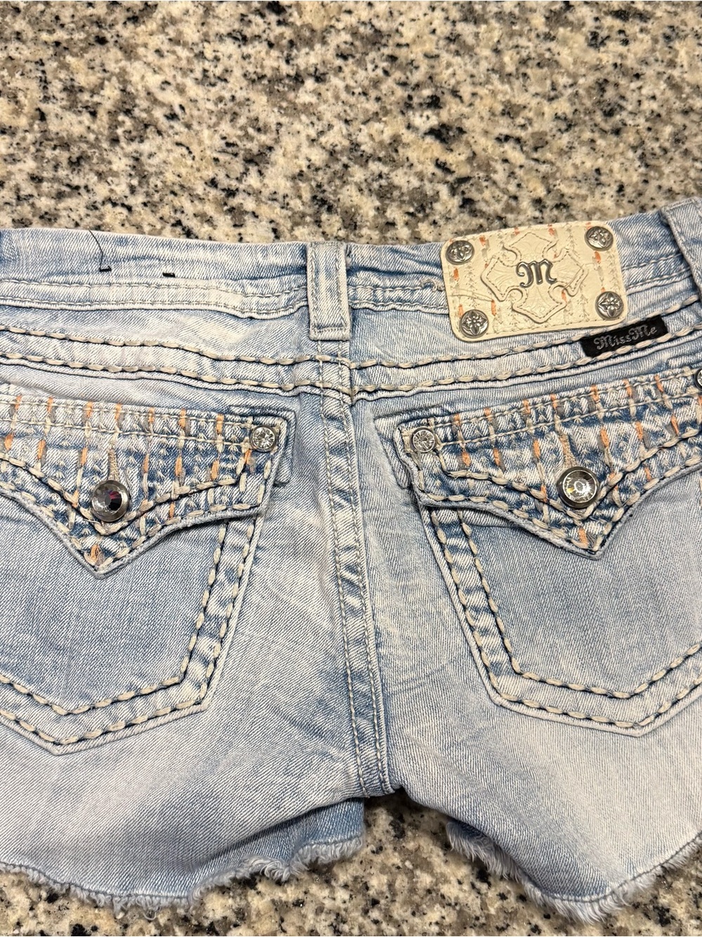 Miss Me Light Blue Boyfriend Denim Shorts with Embellished Pockets